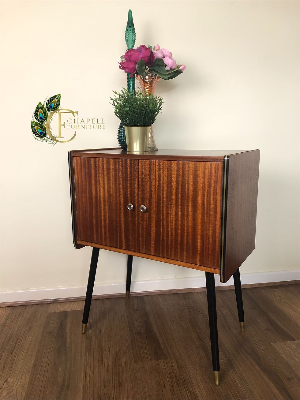 Mid Century 1950s Retro Vintage Vinyl Record Cabinet on Dansette legs