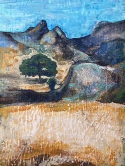 'Eressos Olive Tree', egg tempera on gesso ground, 61 x 46 cm, 2024