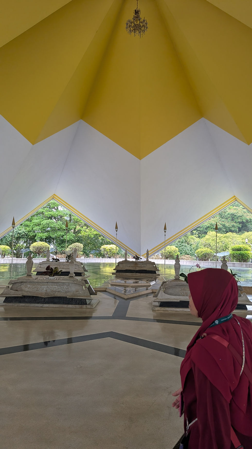 The National Mosque melds religion and state with the resting places of several of Malaysia’s former Prime Ministers. This dome is yellow to symbolize royal authority, a message portrayed even in houses of worship.