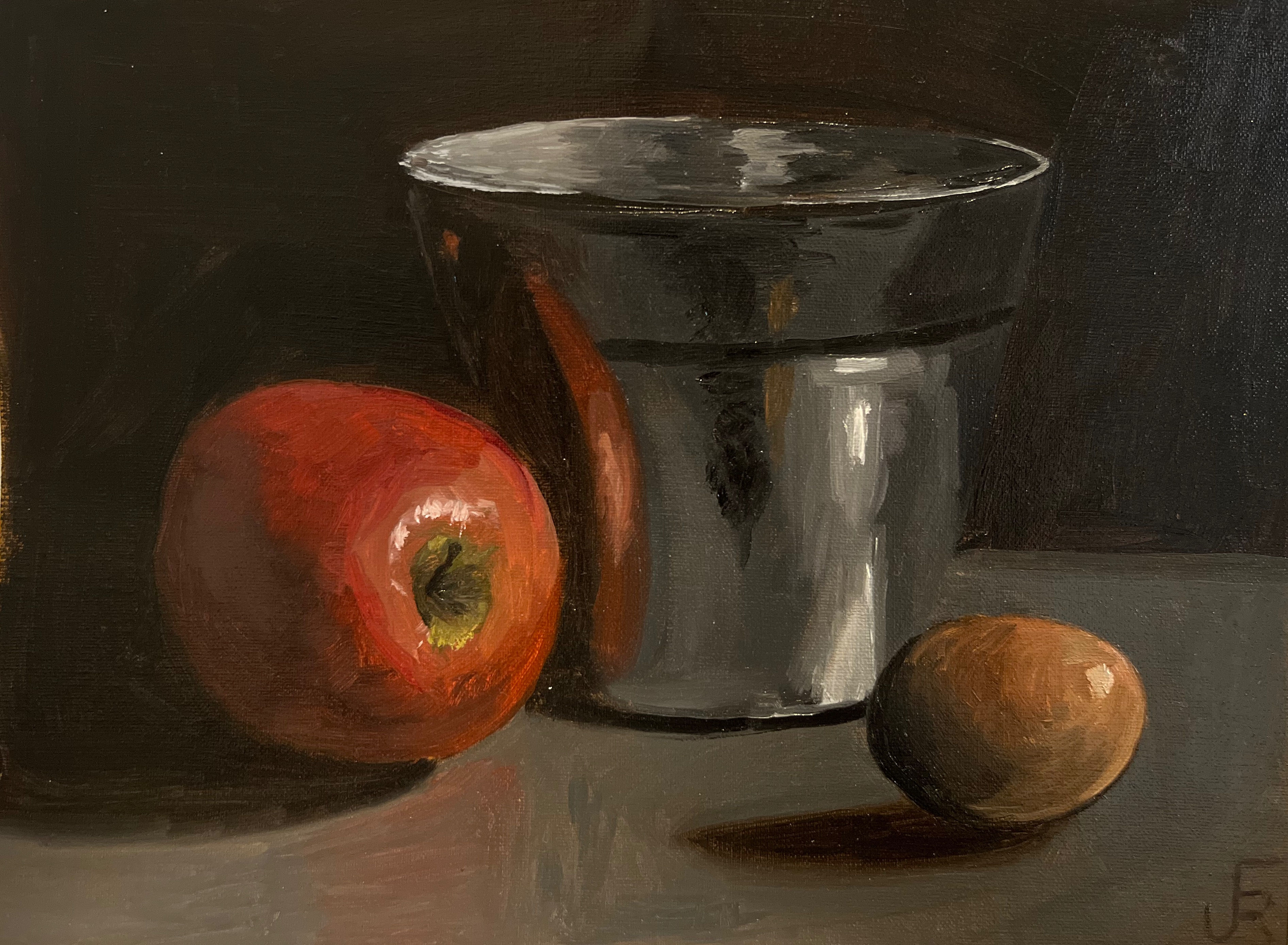 Apple, bucket and egg