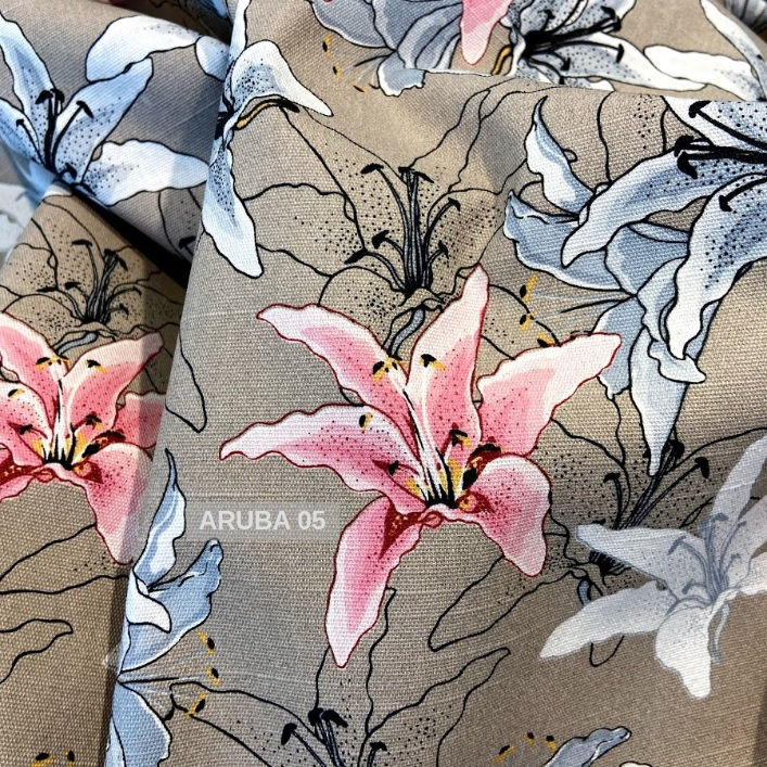 Miniatura: Tecido para Sofá Bege Floral Algodão Estampado ARUBA 05