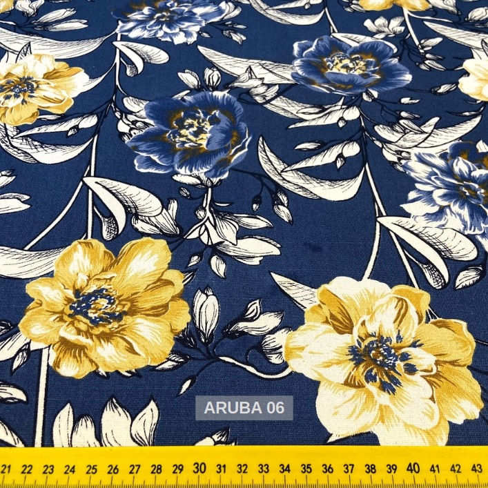 Miniatura: Tecido para Sofá Azul Floral Algodão Estampado ARUBA 06