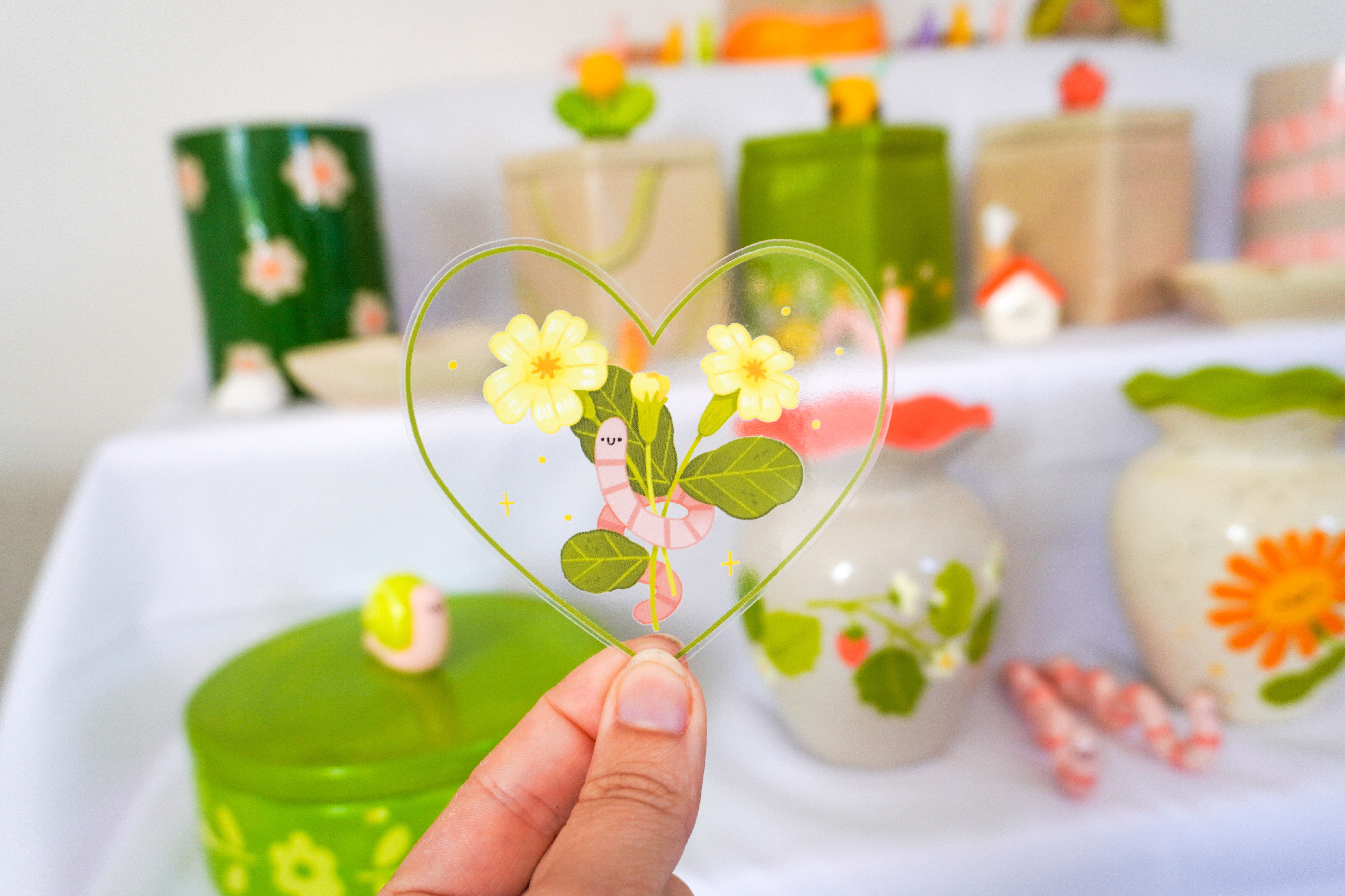 Primrose Worm Heart - Transparent Vinyl Sticker