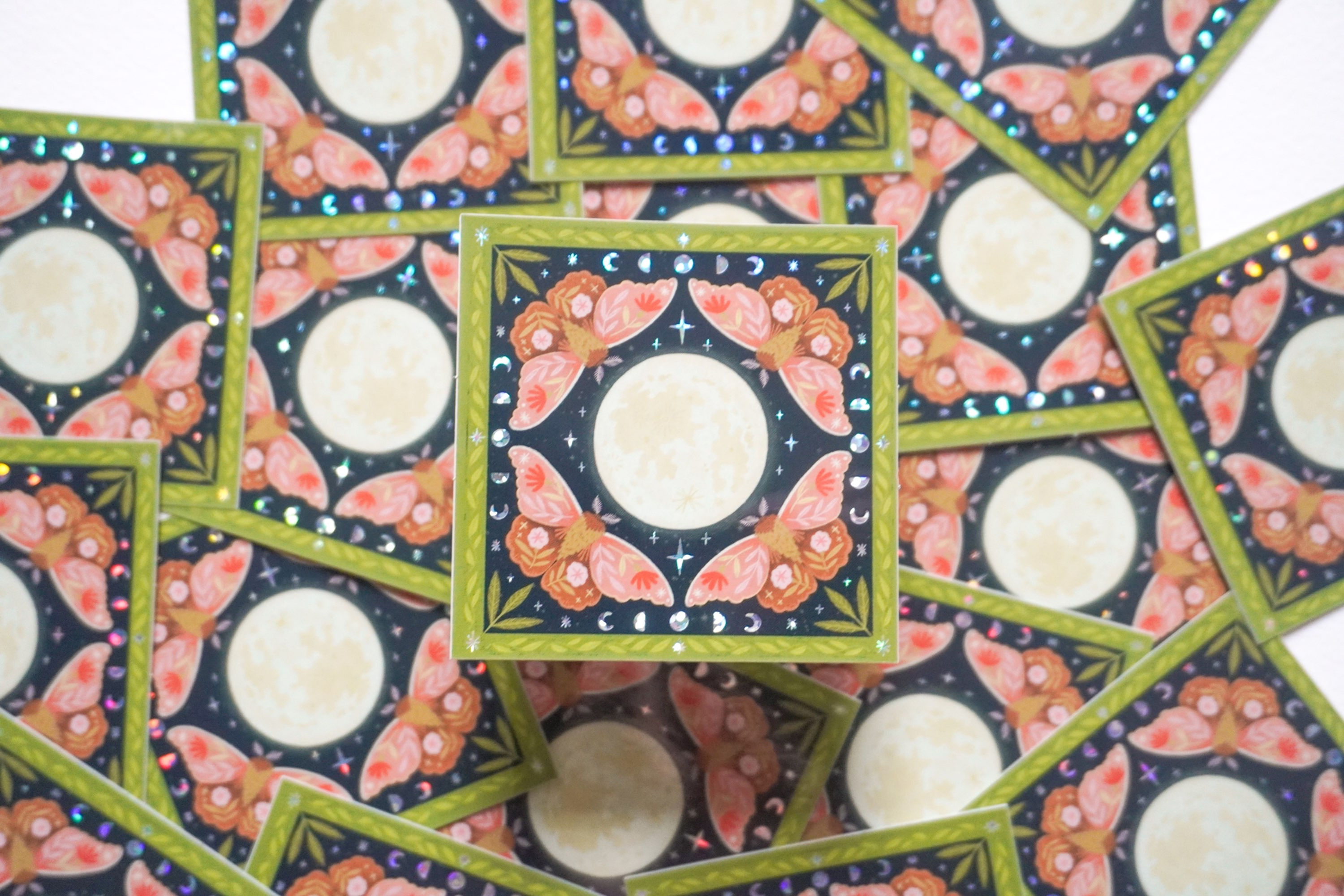 Lunar Moth Holographic Glitter Vinyl Sticker