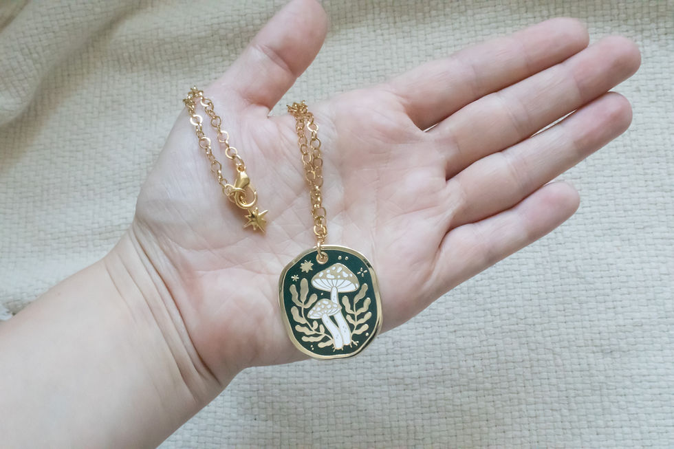 Thumbnail: Gold Mushroom Enamel Necklace