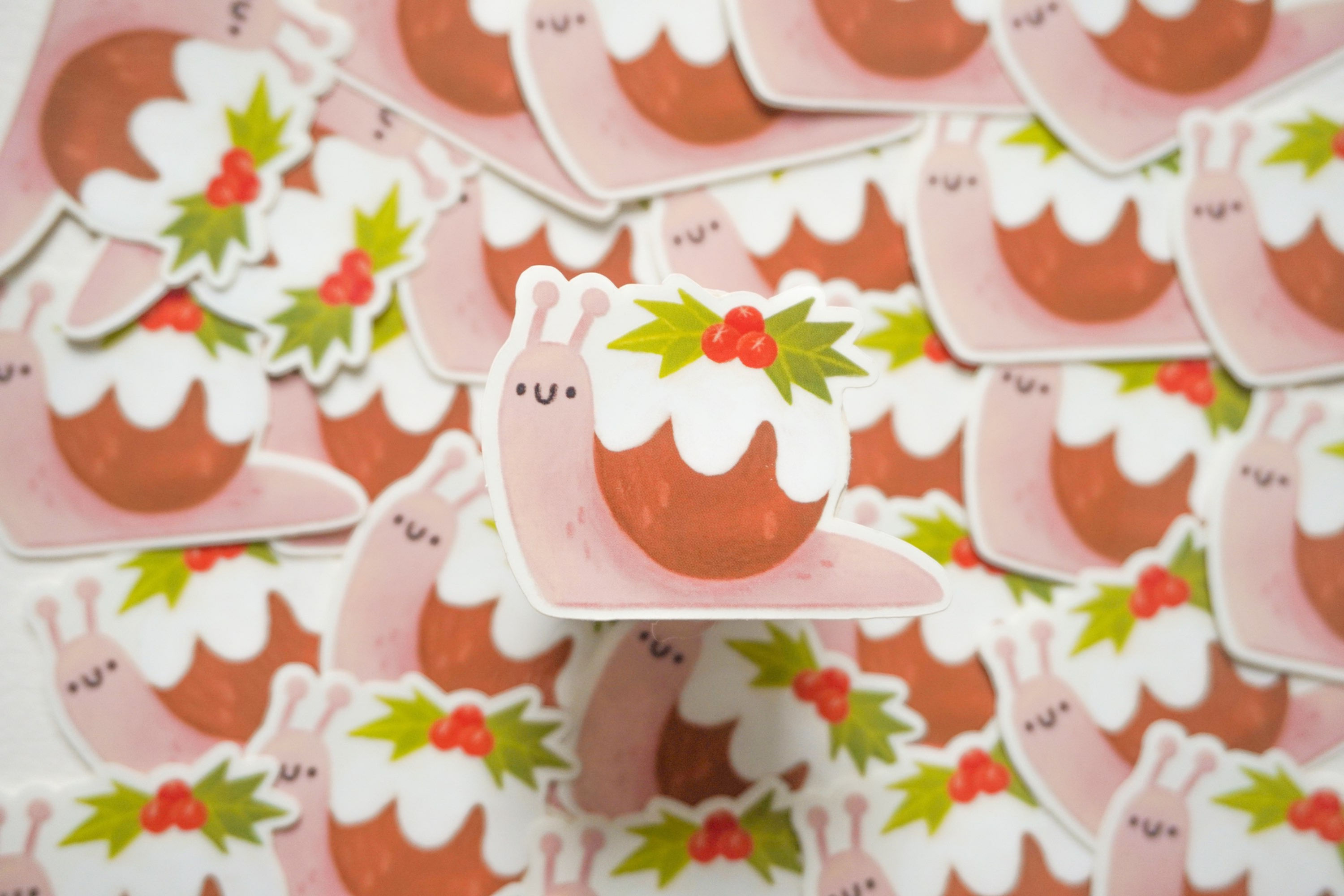 Snail Christmas Pudding Glossy Vinyl Sticker