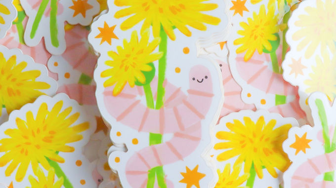Worm Dandelion Glossy Vinyl Sticker
