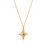 Thumbnail: Gold star  pendant necklace features a four pointed star pendant that is embelished with a brilliantly blue Lolite gemstone.