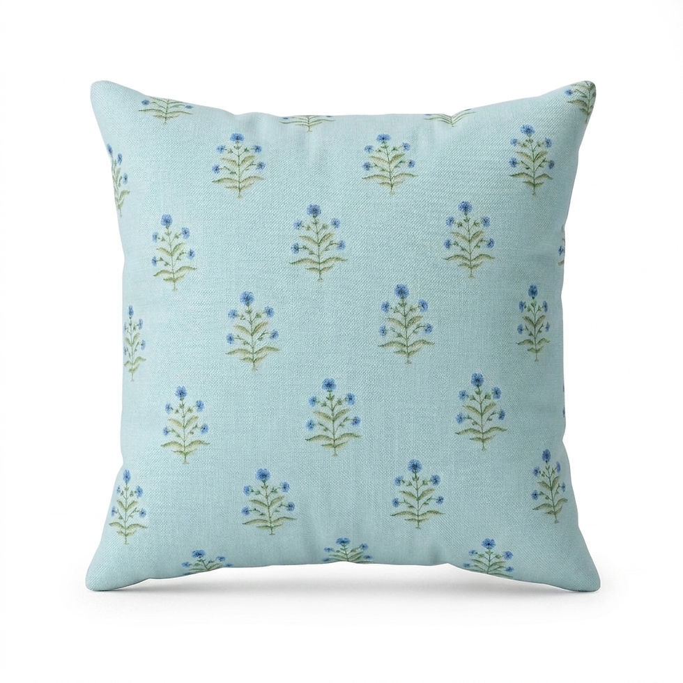 Thumbnail: Cotton floral cushion cover, featuring a delicate floral botanical motif set against a soft sage green background.