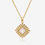 Thumbnail: Square bright white Moonstone pendant with detailing, suspended from a fine curb adjustable chain,