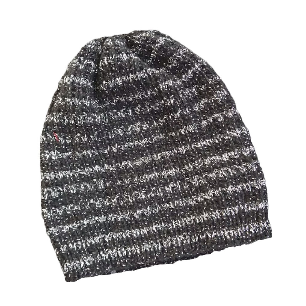 Thumbnail: Hand-knitted wool beanie, crafted from black and silver textured wool for a subtle shimmer.