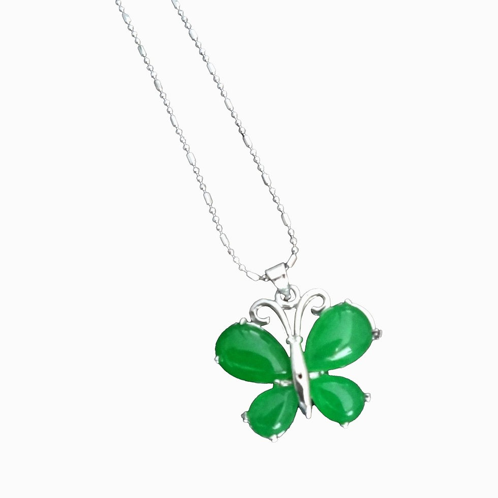 Thumbnail: Exquisite Butterfly Jade Pendant Necklace featuring a butterfly shape with jade wings in silver setting and a silver chain.