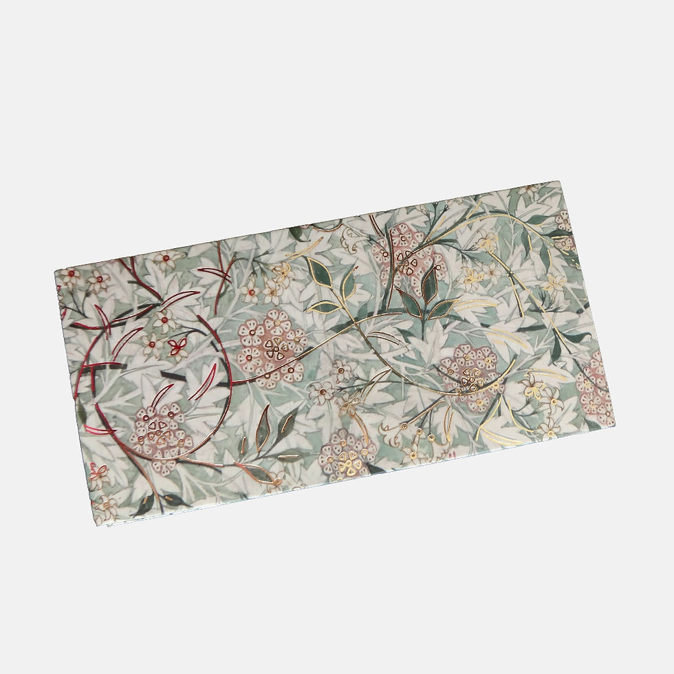 Handmade Floral Envelope with an intricate pink floral pattern on a green base.