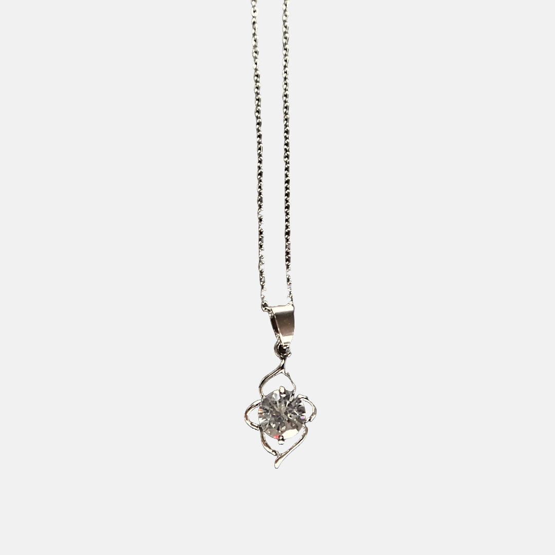 Heart Crystal Pendant Necklace featuring a single large crystal enclosed in a floral shape, complete with a chain.