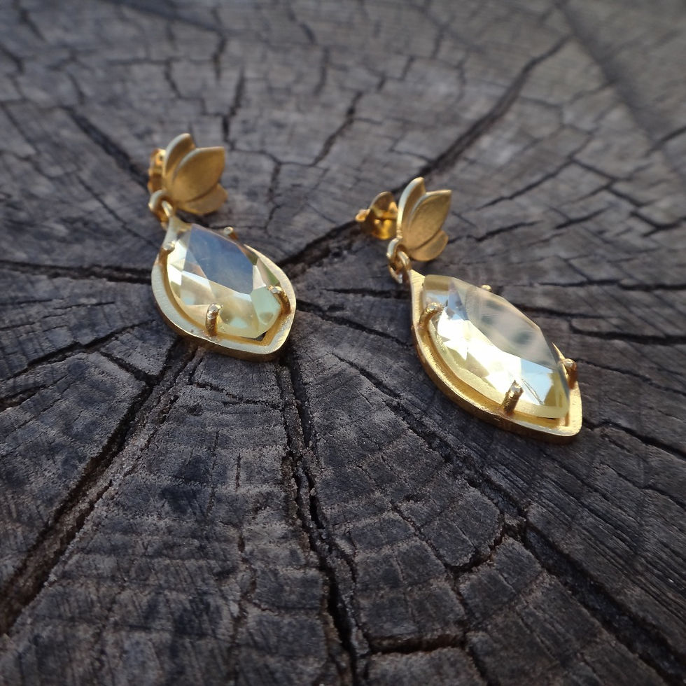 Thumbnail: Tulip Earrings in Lemon Quartz feature exquisite lemon Quartz stones in a delicate tulip shape set in 22 carat gold plating.