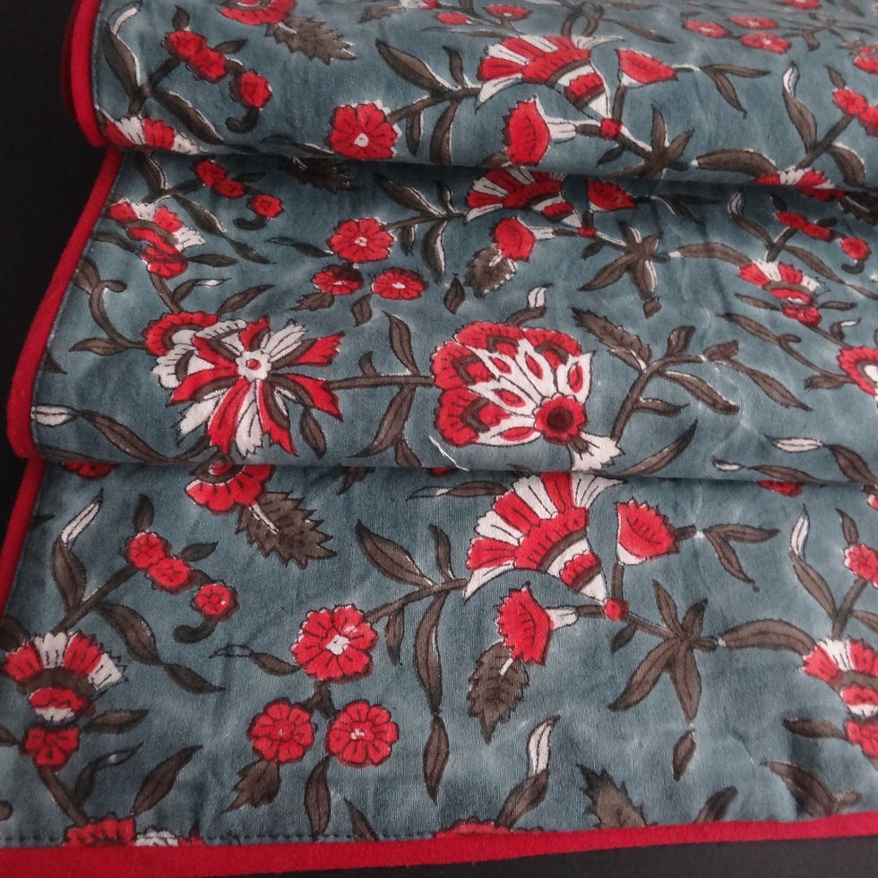 Thumbnail: Indian floral hand block print table runner featuring an all over red floral motifs. on