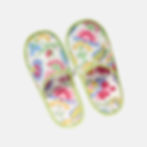 Shvanthi Block Print Travel Slippers, adorned with a floral block print and green piping