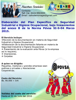 Elaboración del Plan Especifico de Seguridad industrial e Higiene Ocupacional
