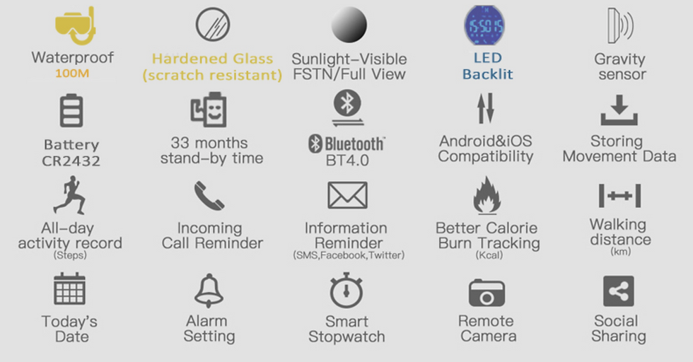 Thumbnail: MWC Digital Military Watch with Bluetooth, Step Counter, 100m Water Resistance