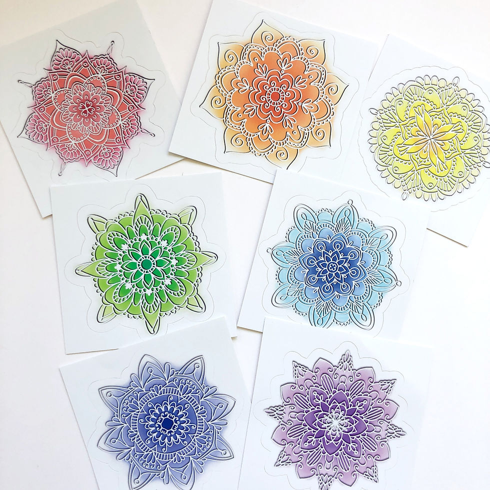 Thumbnail: 2.5 inch Stickers. Mandala designs of the 7 Chakras set for sale. all 7 shown
