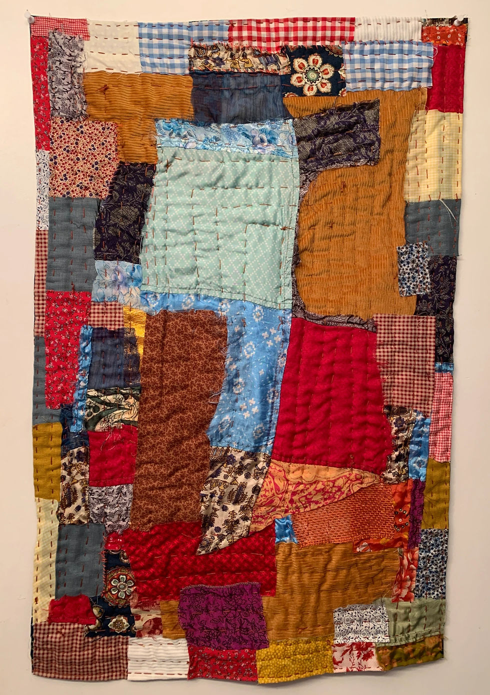 An early improv quilt stitched during my cancer journey