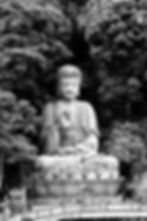 Zittende Boeddha-beeld met Mudra in de lotuspositie voor de berg. Zen en So.