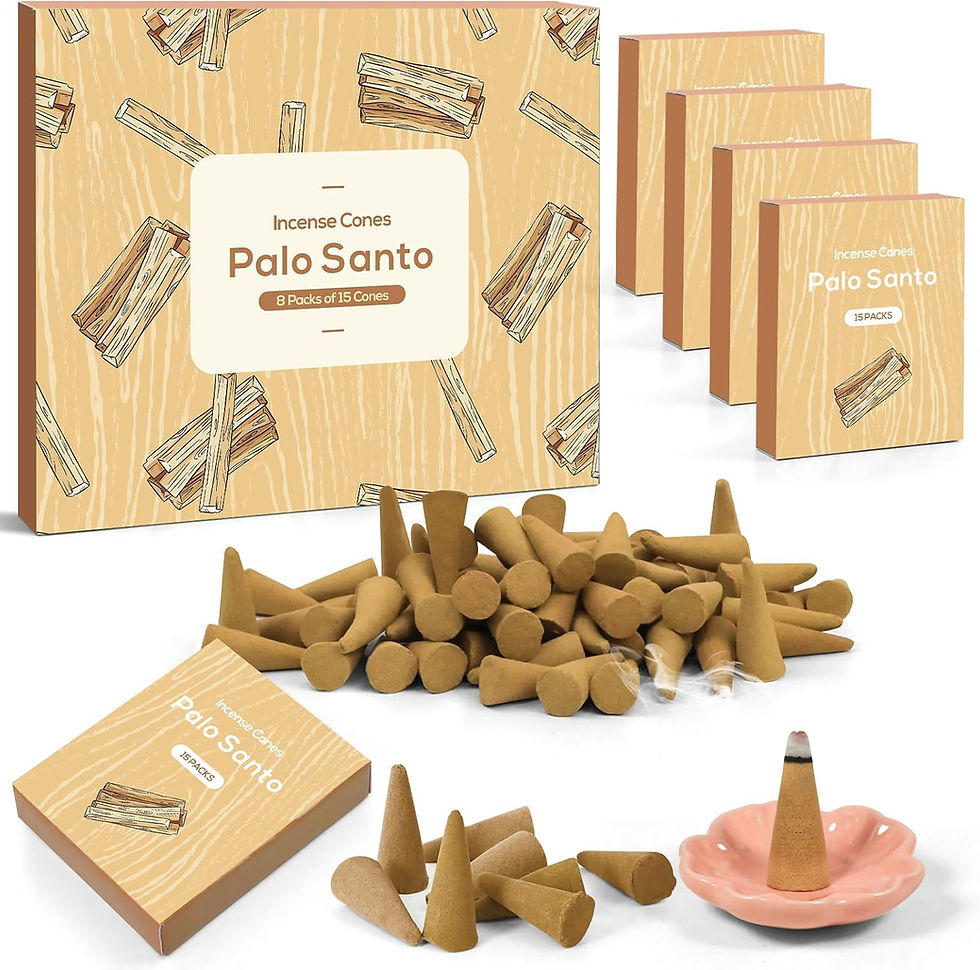 Palo Santo incense cones and boxes product display with visible text Zen and So