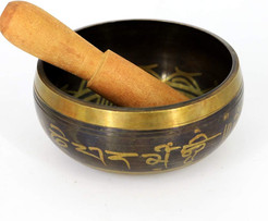 Koperen klankschaal met houten klopper en gouden details, Zen and So.