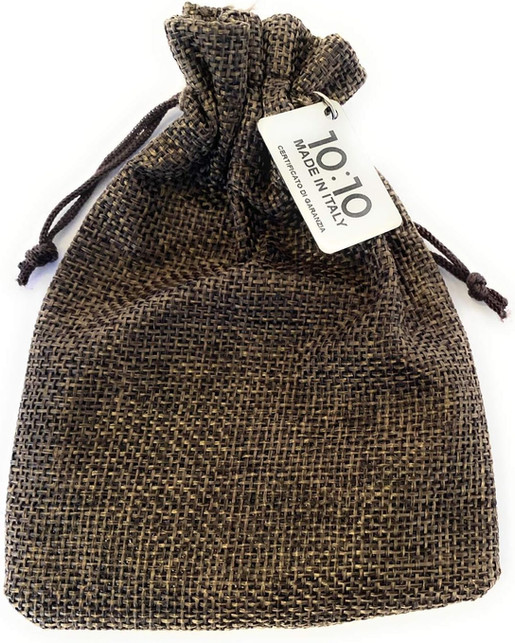 Bruine zak met label 10:10 Made in Italy, Zen and So.
