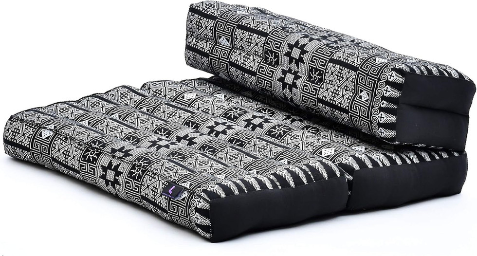 Zwart en grijs Leewadee Opvouwbare Vloer Matras - blauw, comfortabel en decoratief design.