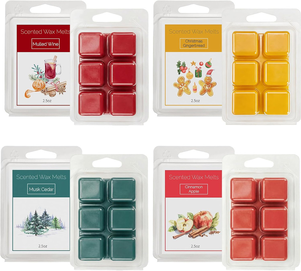 Geurwax Melts – 100% sojawas cadeauset – 8 geuren geschenkset, various scented wax melts displayed in packaging