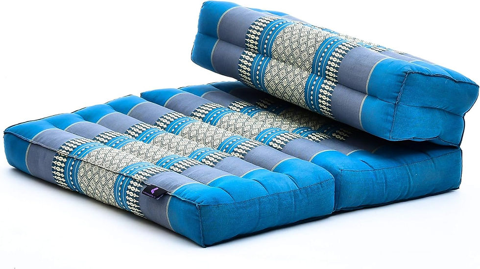 Blauwe Leewadee Opvouwbare Vloer Matras, rechthoekig kussen. Comfortabel zit- en ligkussen.