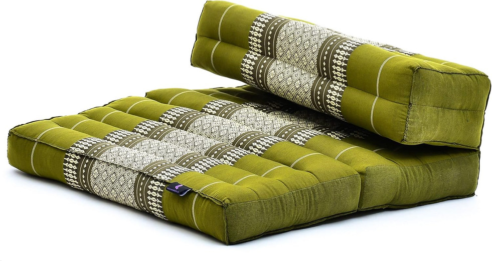 Groene en witte Thaise vloermatras. Leewadee Opvouwbare Vloer Matras - blauw. Comfortabele zit- of ligplek.