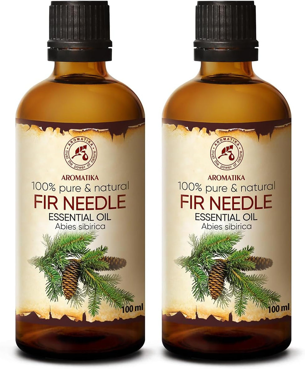 Twee flesjes essentiële olie met 'Fir Needle' label, 100% pure natuurlijke olie. Zen and So