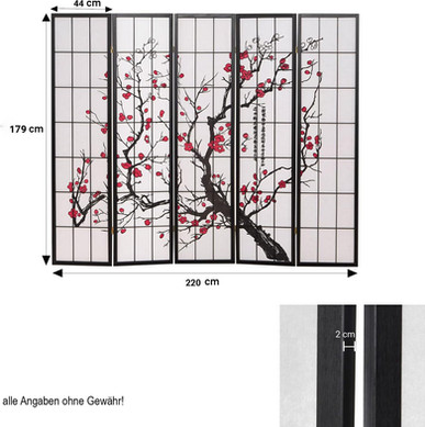 Kamerscherm met bloesemtakken, afmetingen en tekst, decoratief voor in huis, Zen and So