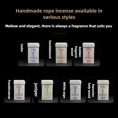 Handmade rope incense available in various styles with different scents like cedar wood.