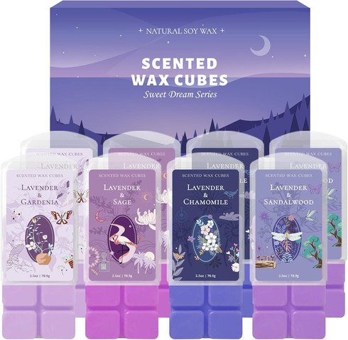 Scented wax cubes with text, Geurwax Melts – 100% sojawas cadeauset – 8 geuren geschenkset, gift set.