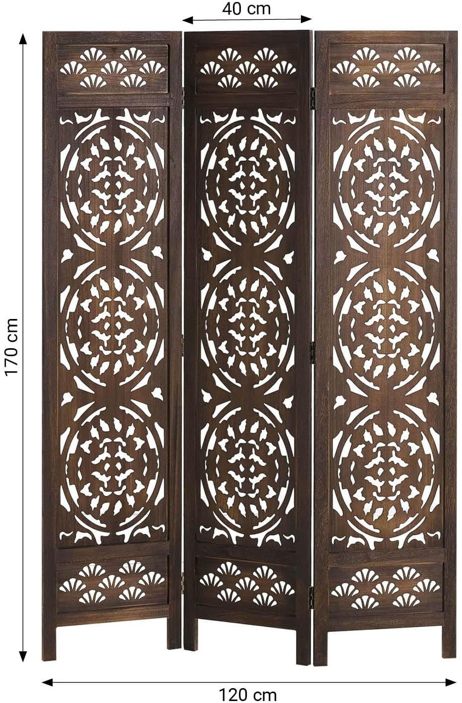 Houten kamerscherm met ingewikkelde patronen en 170 cm hoogte, Zen and So.