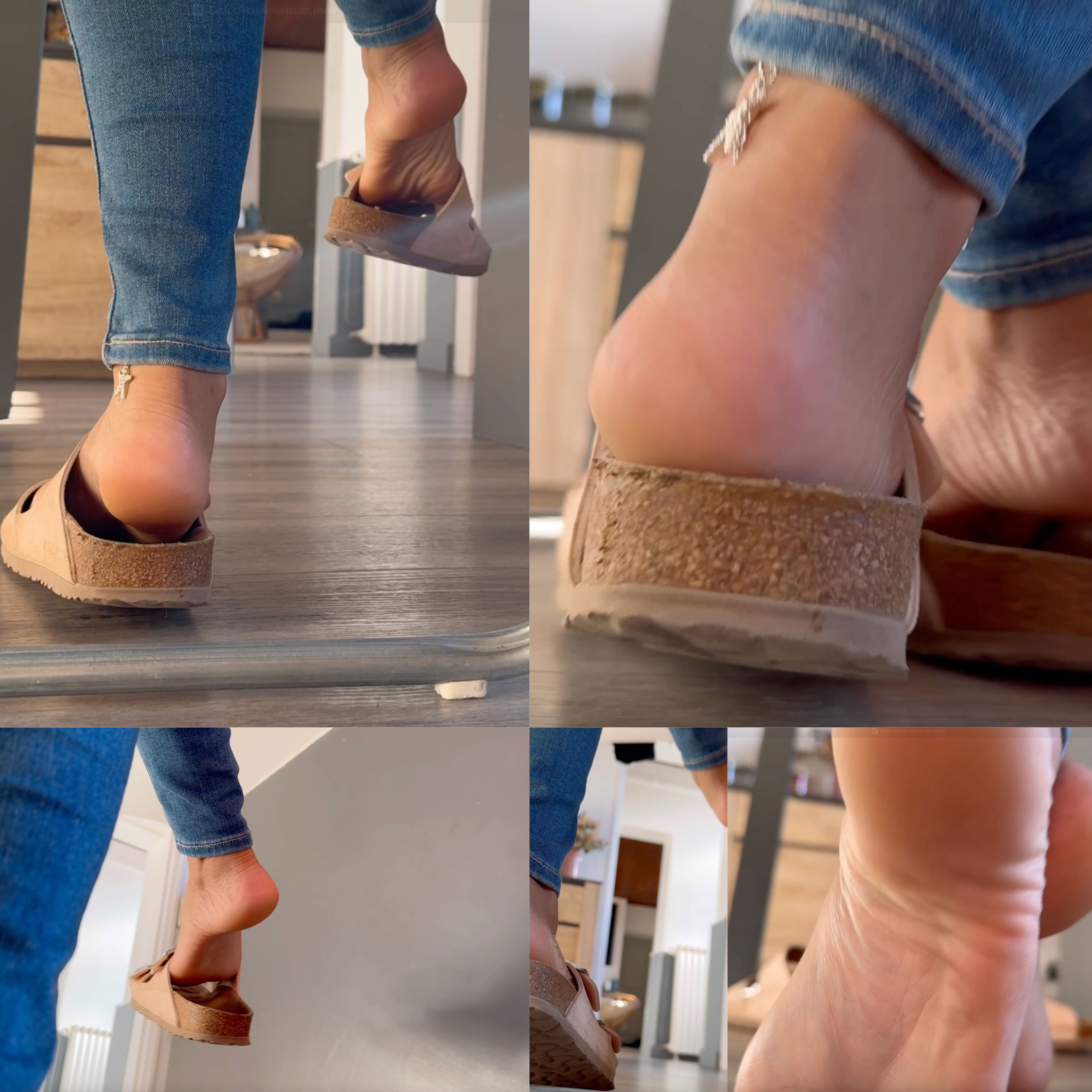 Birkenstock and jeans under the table