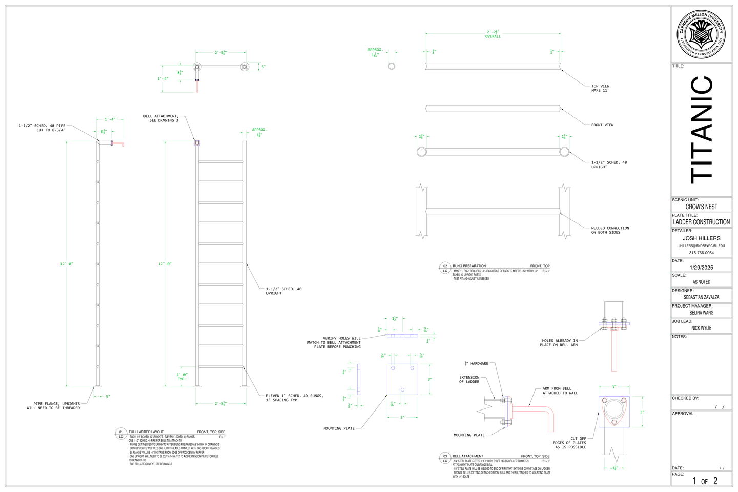 Titanic Ladder Shop Drawing