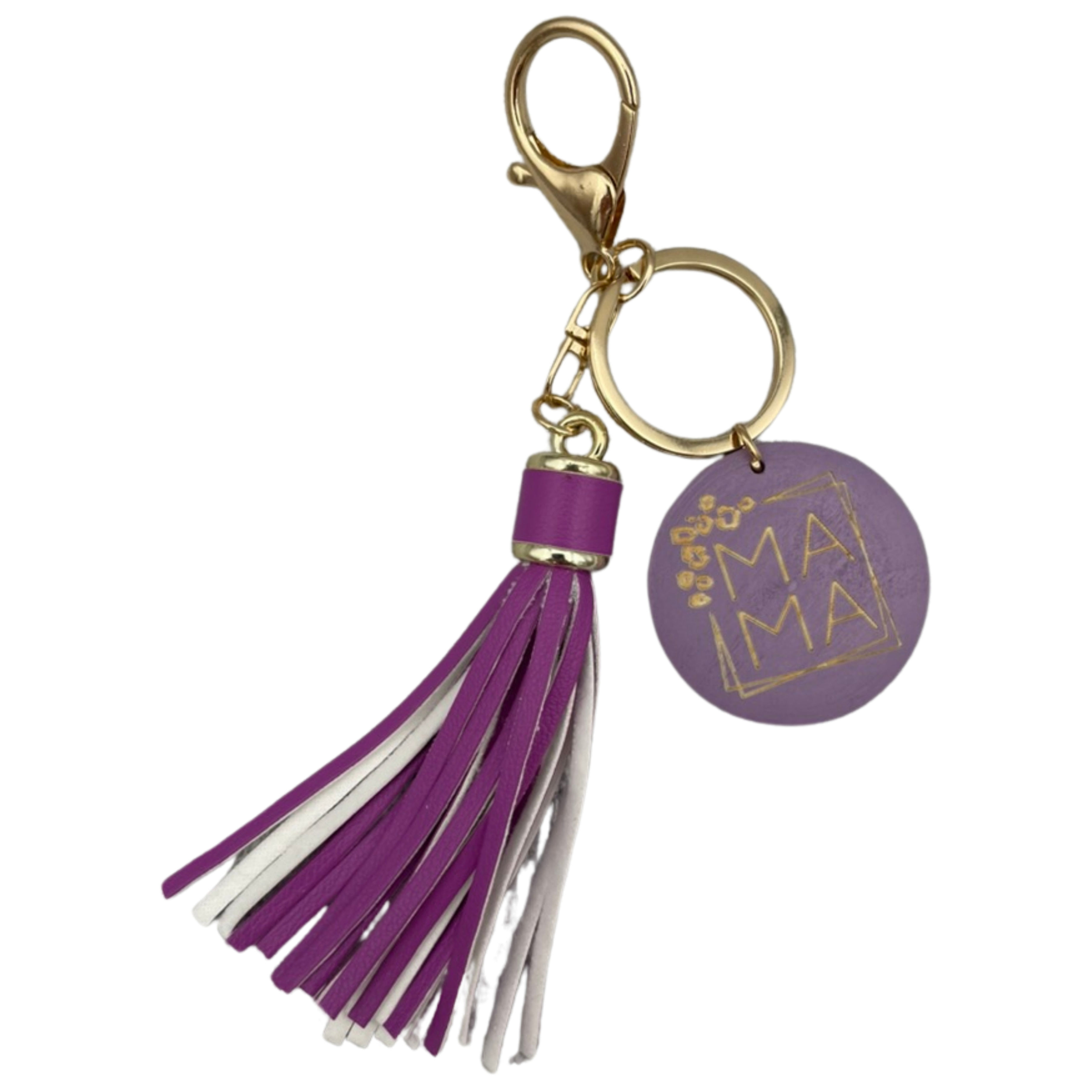 Purple tassle keyring with mama wooden charm