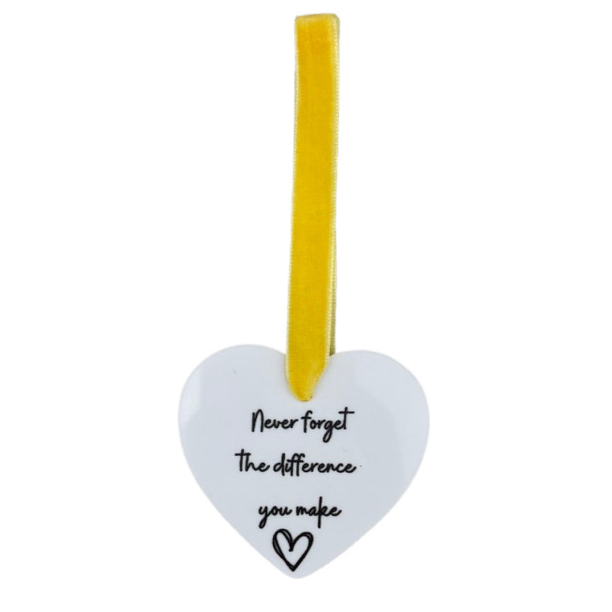 yellow ribbon and white keepsake that says " never forget the difference you make"