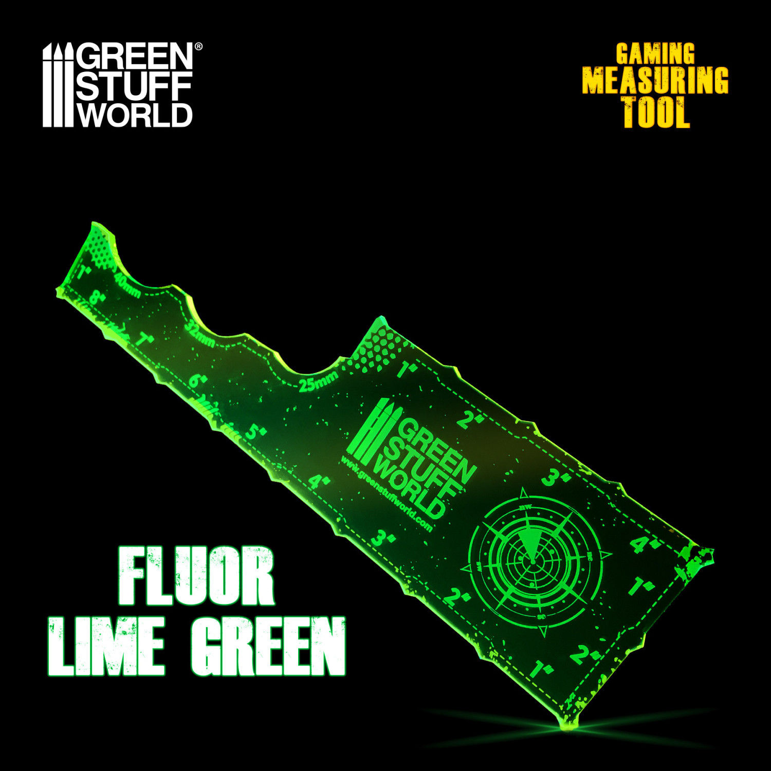 Gaming Measuring Tool - FLUOR GREEN (thickness 3mm) 8 inches