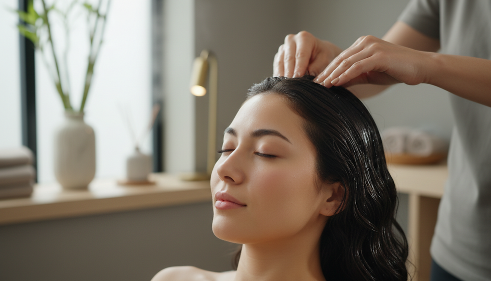 Japanese scalp therapy massage promoting scalp circulation, relaxation, and healthy hair growth in Huntington Beach