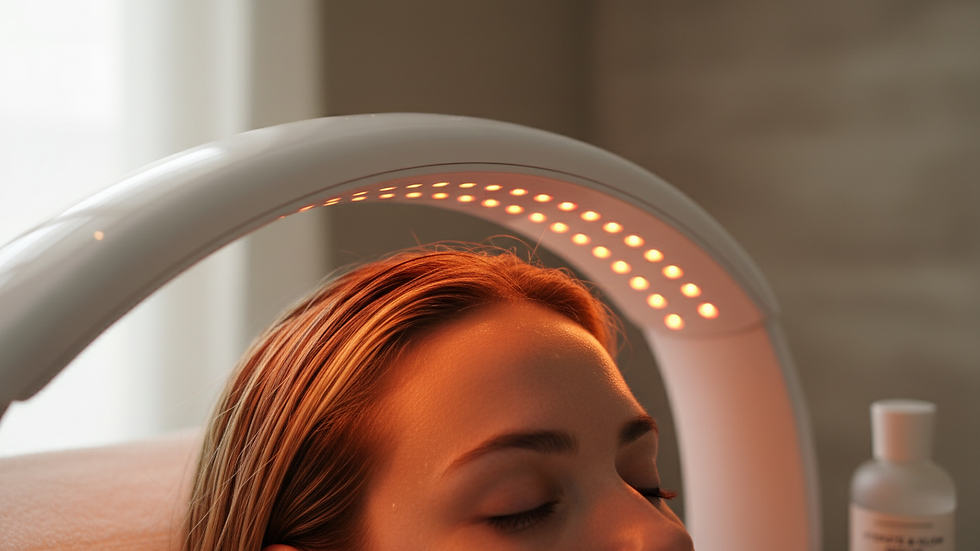 LED light therapy facial treatment in Huntington Beach to stimulate collagen, reduce fine lines, and improve skin rejuvenation.