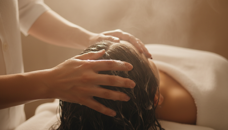 Japanese Head Spa scalp cleansing treatment in Huntington Beach removing buildup and promoting healthier scalp and hair