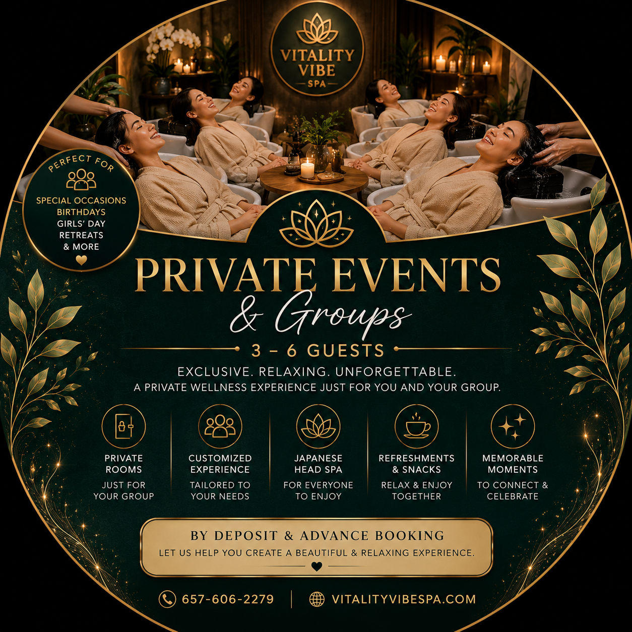 Private Japanese Head Spa events for couples, friends, families, bridal parties, birthdays, and wellness groups