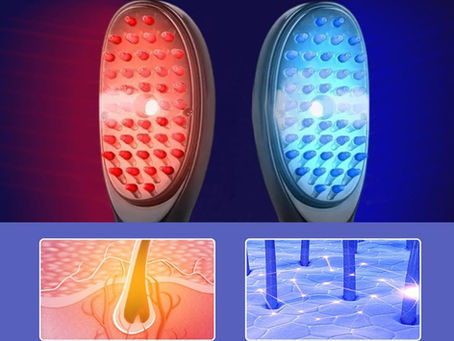 Light therapy scalp brush of red vs blue light therapy