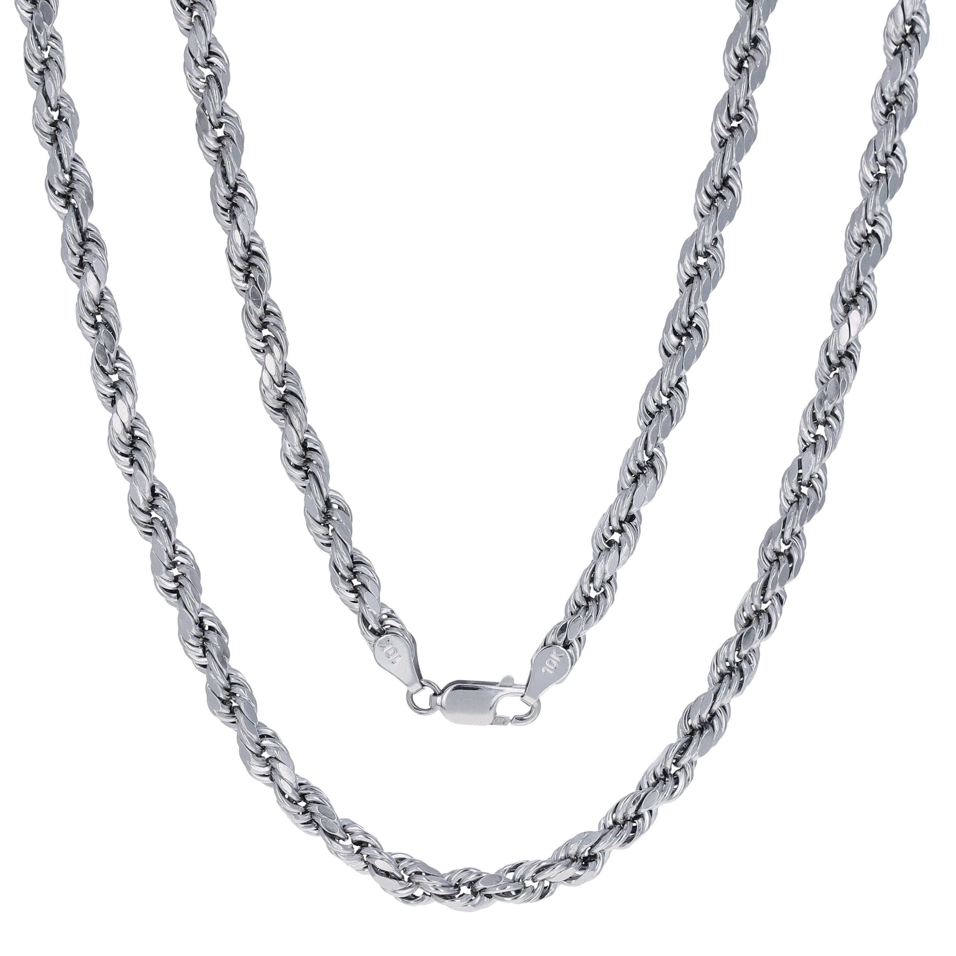 10K Real White Gold 5Mm Rope Chain Diamond Cut Necklace (18"-30") Italian Jewelr