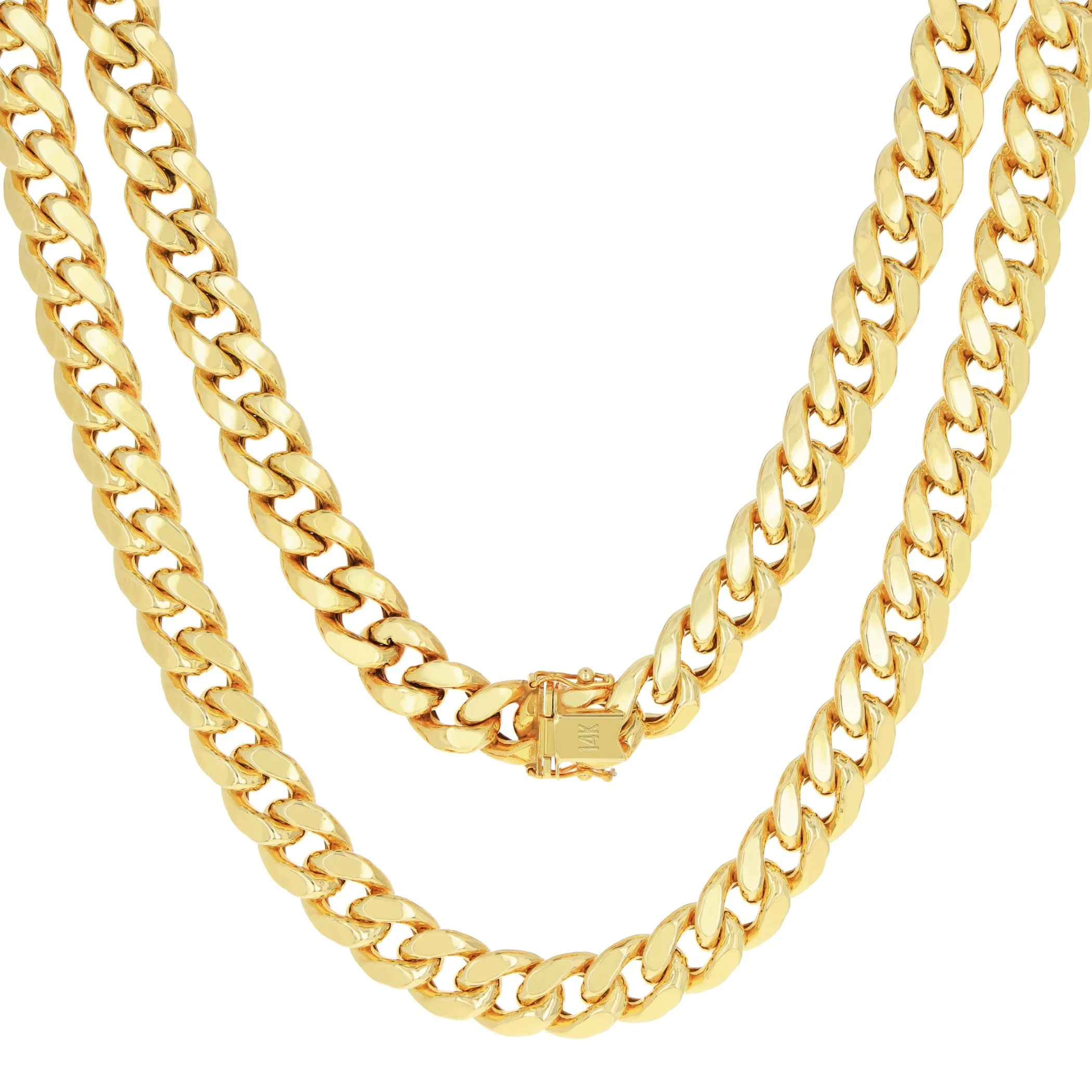 14K Real Yellow Gold Miami Cuban Link 7.5Mm Chain Necklace (16"-30") Italian Jew